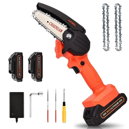 JUEMEL Mini Chainsaw with 2 Batteries, 20-Volt 4-inch Portable Cordless Chain Saw for Wood Cutting Tree Trimming