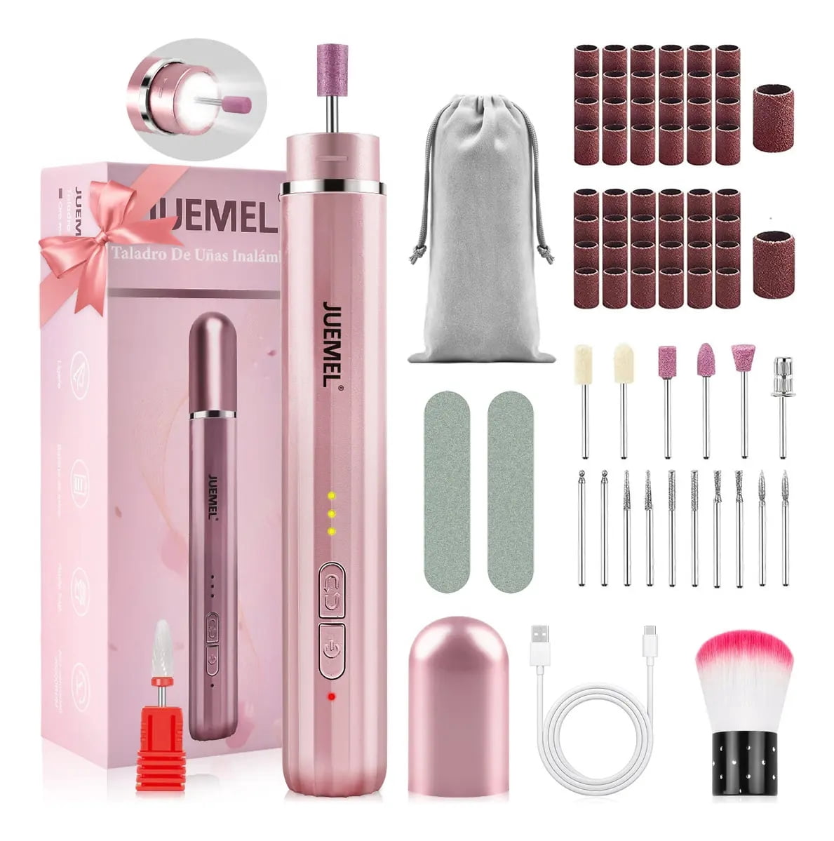 JUEMEL Rechargeable Cordless Nail Drill and Polisher, Durable Low-Noise Nail Drill with Reverse Function, Ideal for Acrylic, Gel, and Russian Manicures