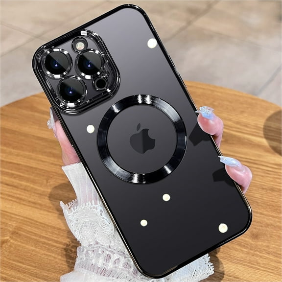 JUESHITUO Magnetic Clear for iPhone 13 Pro Max Case with Full Camera Cover Protection [No.1 Strong N52 Magnets] [Military Grade Drop Protection] for Women Girls Phone Case (6.7")-Black