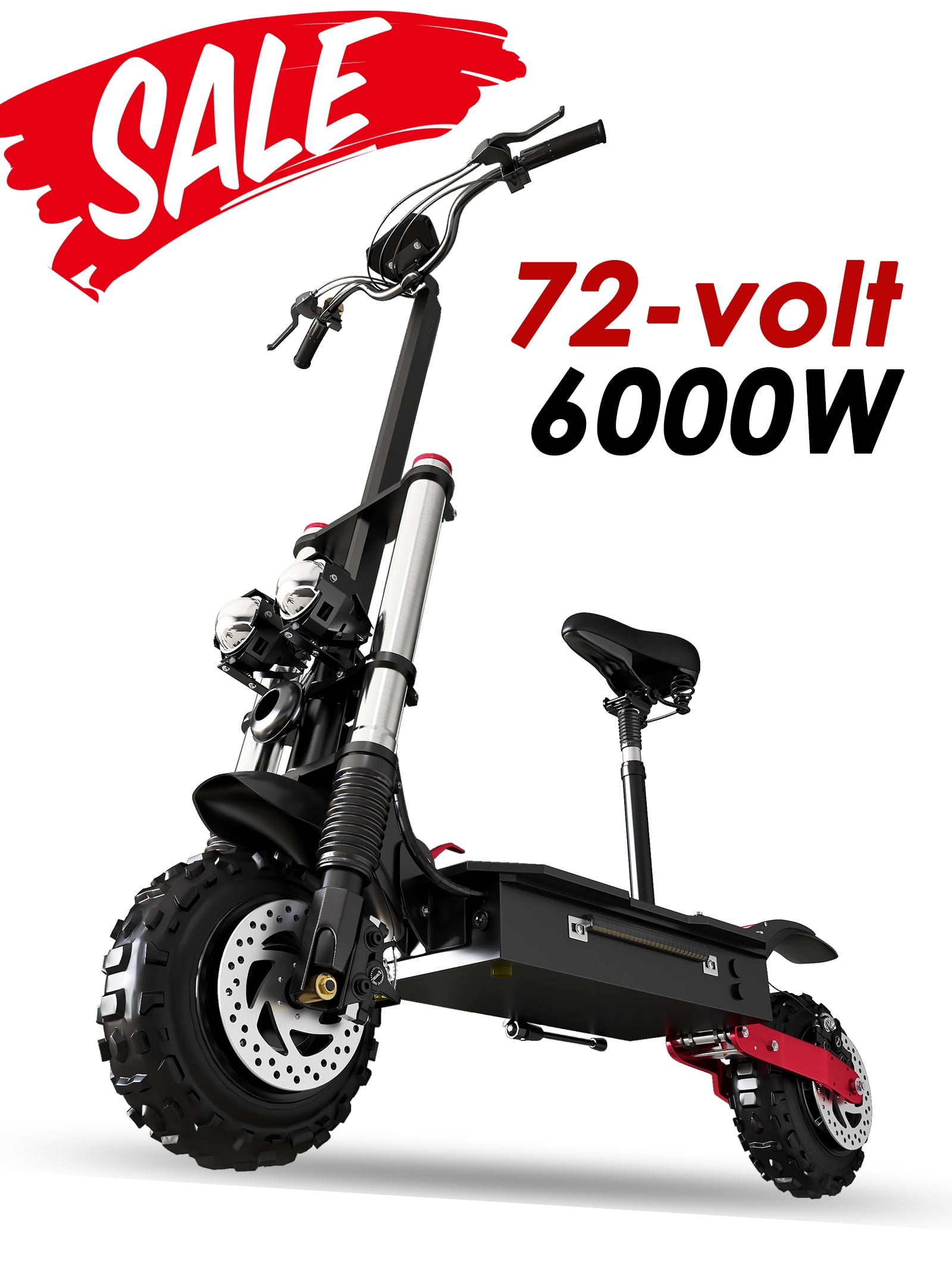 JUEXING 72V 6000W Electric Scooter Up to 53 MPH Fast Speed, 11 inch Off Road Tire E Scooter for Adults with Detachable Seat