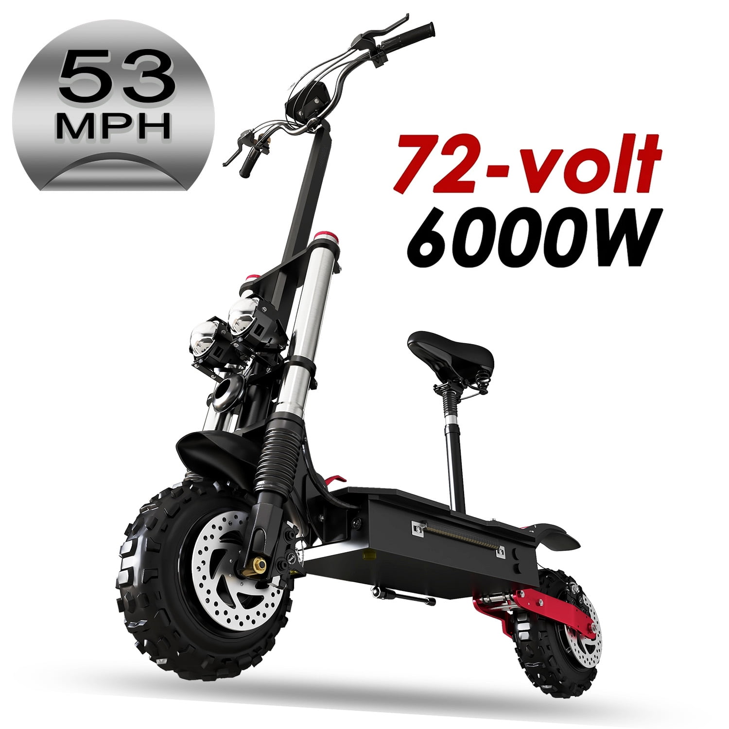 JUEXING 72V 6000W E-Scooter, 45-50 MPH, 50 Miles Range, Off-Road Tires, Detachable Seat