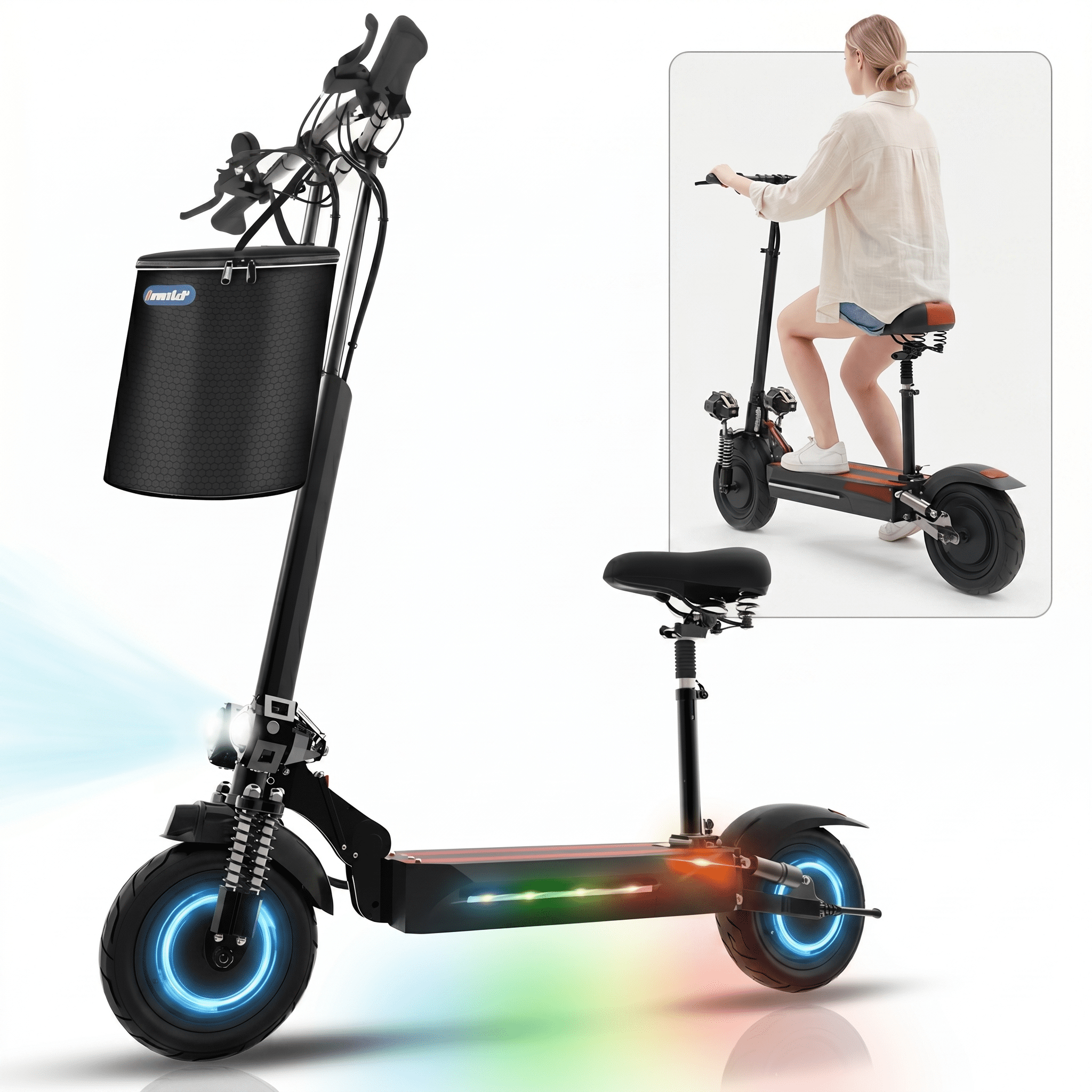 JUEXING Adult Electric Scooter with Seat, Dual Motors 2600W