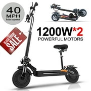 JUEXING Electric Scooter for Adults, 40 Miles Long Range, Dual Motors 2400W, Foldable E Scooter with Seat