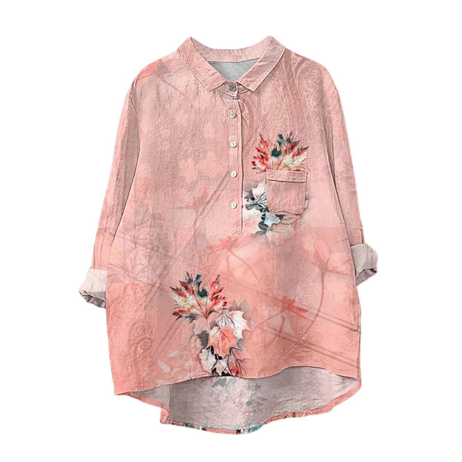 YUEJUIR Blouse Vintage Floral Art Printed Women'S Lapel Neck Casual