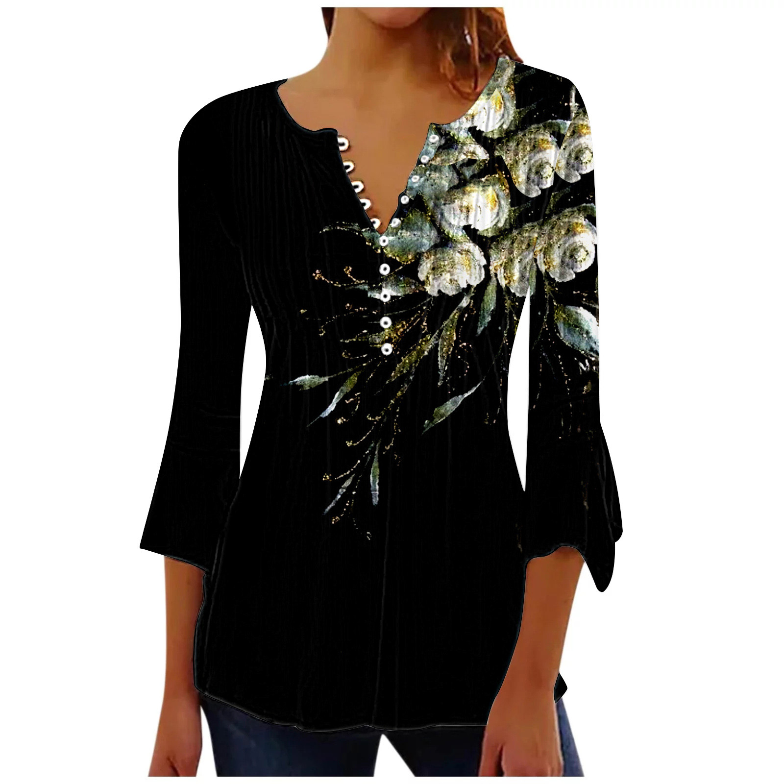 YUEJUIR Womens Blouses Women'S Tops Summer Printed Women'S Top With 3/4