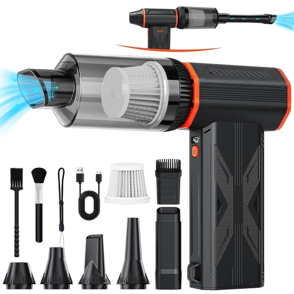 JUFINX 3-in-1 Electric Air Duster, Vacuum Cleaner and Vacuum Pumping of Storage Bag, 150000 RPM Portable Compressed Air Blower for Keyboard, PC, Car