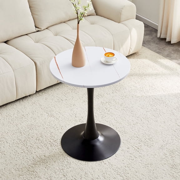 JUFU 24" Round Dining Table, Small Round Dining Table with MDF Wood Top and Metal Pedestal Base, Mid Century Modern Tulip Table for Kitchen, Small Space Bistro Table White