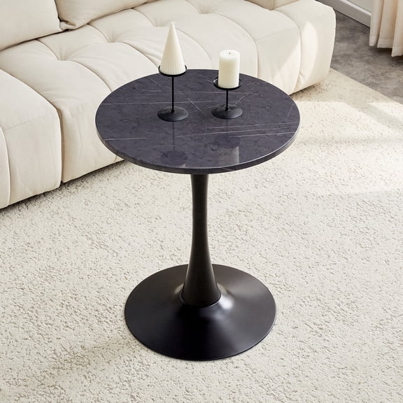 JUFU 24" Round Dining Table, Small Round Dining Table with MDF Wood Top and Metal Pedestal Base, Mid Century Modern Tulip Table for Kitchen, Small Space Bistro Table Black
