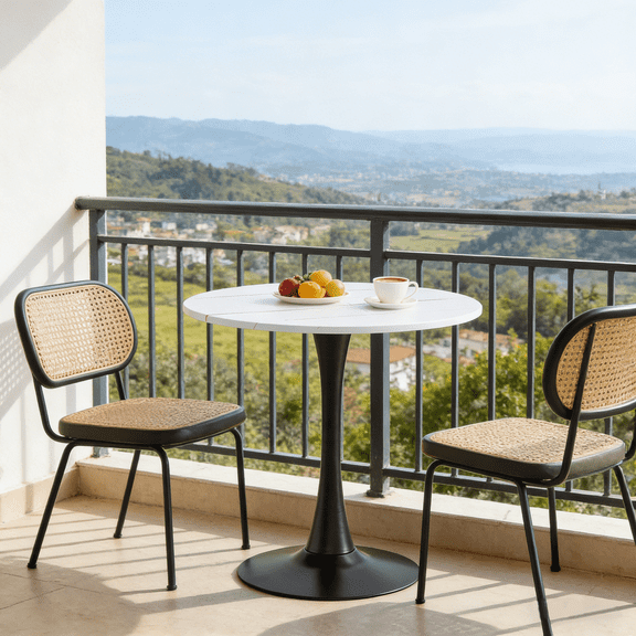 JUFU 31.5" Round Dining Table for 4, Small Round Dining Table with MDF Wood Top and Metal Pedestal Base, Mid Century Modern Tulip Table for Kitchen, Bistro Table for Small Space