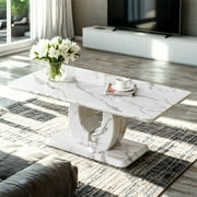 JUFU 43.3 Light Gray Rectangle Coffee Table for Living Room,Faux Marble Coffee Tables with Storage,Center Tea Table for Dining Room Small Space Apartment