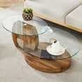 thumbnail image 1 of JUFU 47'' Modern Oval Glass Coffee Table, 2-Tier Living Room Table with Dark Wood Color Base, 1 of 12