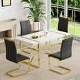 thumbnail image 1 of JUFU 5 Piece Dining Table Set for 4, 55" White Rectangular MDF Table with Gold Metal Legs and 4 Black PU Upholstered Chairs, Elegant Dining Set for Small Spaces, 1 of 7