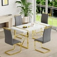 thumbnail image 1 of JUFU 5 Piece Dining Table Set for 4, 55" White Rectangular MDF Table with Gold Metal Legs and 4 Gray PU Upholstered Chairs, Elegant Dining Set for Small Spaces, 1 of 7