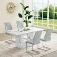 thumbnail image 1 of JUFU 5-Piece Dining Table Set – 63" White Faux Marble Dining Table with 4 Light Gray Upholstered Chairs and Chrome Metal Legs – Modern Dining Room Furniture for 4-6 People, 1 of 8
