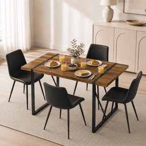 JUFU 55" Dining Table Set for 4, Modern Table and Chairs Set of 4, 5 Piece Dining Table Set Include Wooden Kitchen Table and 4 Faux Leather Chairs Ideal for Kitchen Dining Room Easy to Assemble
