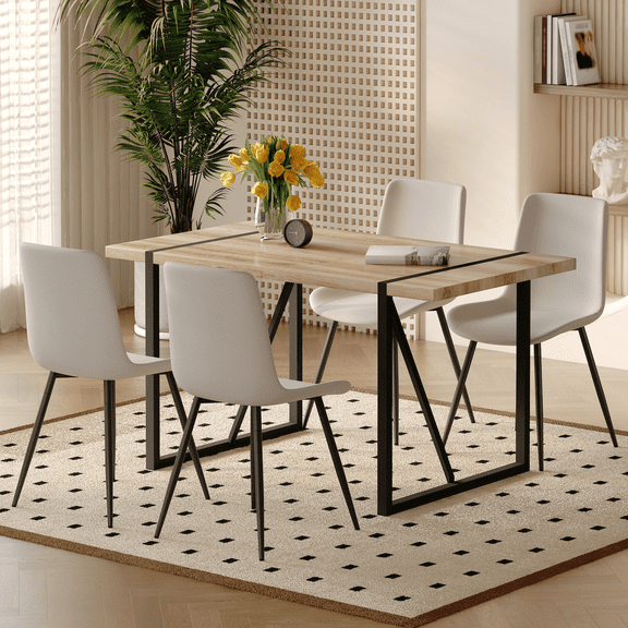 JUFU 55" Dining Table Set for 4, Modern Table and Chairs Set of 4, 5 Piece Dining Table Set Include Wooden Kitchen Table and 4 Faux Leather Chairs Ideal for Kitchen Dining Room Easy to Assemble