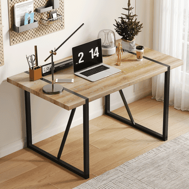 JUFU 55'' Dining Table for 4-6, Wood Kitchen Table with Metal Legs, Dinner Table for 4-6 for Home Dining Room Living Room,Office, reception room