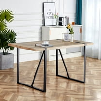 JUFU 55" Dining Table, Rectangular Wood-Look MDF Top, Black Metal Legs for Kitchen & Dining Room