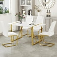thumbnail image 1 of JUFU 55'' Modern Dining Table Set for 4, White Dining Table with Golden Metal Frame, Rectangular Dining Table with 4 White Faux Leather Chairs, Ideal for Kitchen & Dining Room, 1 of 10