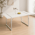 thumbnail image 1 of JUFU 55'' White Dining Table with Silver Metal Legs, Modern Kitchen Table for 4–6, 1 of 8