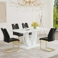 thumbnail image 1 of JUFU 63" Dining Table Set for 4, Faux Marble Table, 4 Black PU Chairs, Gold Cantilever Legs, 1 of 11