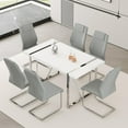 thumbnail image 1 of JUFU 7-Piece 55'' White Dining Set with Grey PU Chairs and Silver Metal Frame, 1 of 10