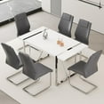 thumbnail image 1 of JUFU 7-Piece 55'' White Dining Set with Grey PU Chairs and Silver Metal Frame, 1 of 10