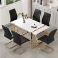 thumbnail image 1 of JUFU 7-Piece Black PU Leather Dining Table Set with Gold Metal Legs, Modern Rectangular Kitchen Table and Chairs for Dining Room, 1 of 9