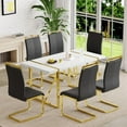 thumbnail image 1 of JUFU 7 Piece Dining Table Set for 6, 55" White Rectangular MDF Table with Gold Metal Legs and 6 Black PU Upholstered Chairs, Modern Dining Room Set for Home and Office, 1 of 6