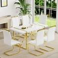 thumbnail image 1 of JUFU 7 Piece Dining Table Set for 6, 55" White Rectangular MDF Table with Gold Metal Legs and 6 White PU Upholstered Chairs, Modern Dining Room Set for Home and Office, 1 of 7