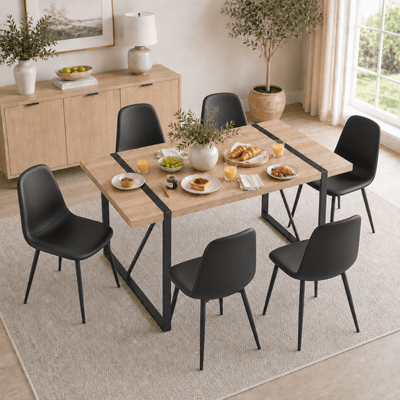Modern 7-Piece Dining Set - Gray Fabric & Espresso Wood Table & Chairs ...