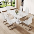 thumbnail image 1 of JUFU 7-Piece Faux Marble Dining Table Set with 6 Upholstered Chairs for Kitchen or Dining Room, 1 of 9