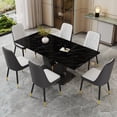 thumbnail image 1 of JUFU 71" Black Faux Marble Dining Table Set for 6, Modern Dining Room Table with PU Leather Chairs and Golden Legs, Elegant Dining Set for Kitchen & Living Room, 1 of 11