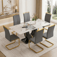 thumbnail image 1 of JUFU 71" Luxury White Marble Dining Table Set for 6, Modern Dining Table with 6 Gray PU Leather Chairs and Gold Metal Legs, Elegant Dining Room Table Set for Kitchen and Dining Room, 1 of 10