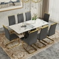 thumbnail image 1 of JUFU 71" Luxury White Marble Dining Table Set for 8, Modern Dining Table with 8 Gray PU Leather Chairs and Gold Metal Legs, Elegant Dining Room Table Set for Kitchen and Dining Room, 1 of 10