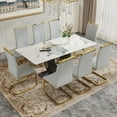 thumbnail image 1 of JUFU 71" Luxury White Marble Dining Table Set for 8, Modern Dining Table with 8 Light Gray PU Leather Chairs and Gold Metal Legs, Elegant Dining Room Table Set for Kitchen and Dining Room, 1 of 10