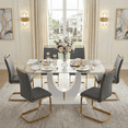 thumbnail image 1 of JUFU 71" Modern Dining Table Set for 6, Faux Marble Dining Table with Gray PU Leather Chairs and Gold Legs, Elegant Dining Room Set for Kitchen & Living Room, 1 of 10