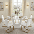 thumbnail image 1 of JUFU 71" Modern Dining Table Set for 6, Faux Marble Dining Table with White PU Leather Chairs and Gold Legs, Elegant Dining Room Set for Kitchen & Living Room, 1 of 10