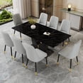 thumbnail image 1 of JUFU 71" Modern Dining Table Set for 8, Black Faux Marble Dining Table with PU Leather Chairs and Golden Legs, Luxury Dining Set for Kitchen & Living Room, 1 of 11
