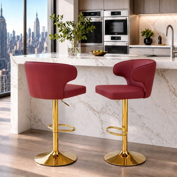 JUFU Bar Stools Set of 2, Extra Large Adjustable Swivel Bar Stools with Wide Seat & High Back, PU Leather Counter Height Bar Chairs with Footrest for Kitchen Island