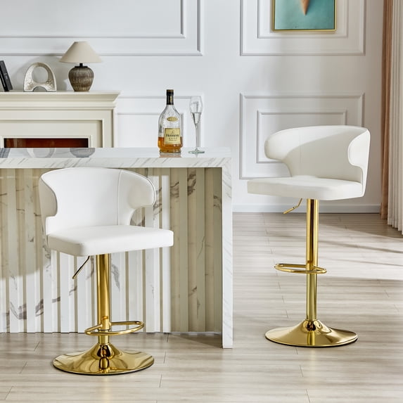JUFU Bar Stools Set of 2, Extra Large Adjustable Swivel Bar Stools with Wide Seat & High Back, PU Leather Counter Height Bar Chairs with Footrest for Kitchen Island