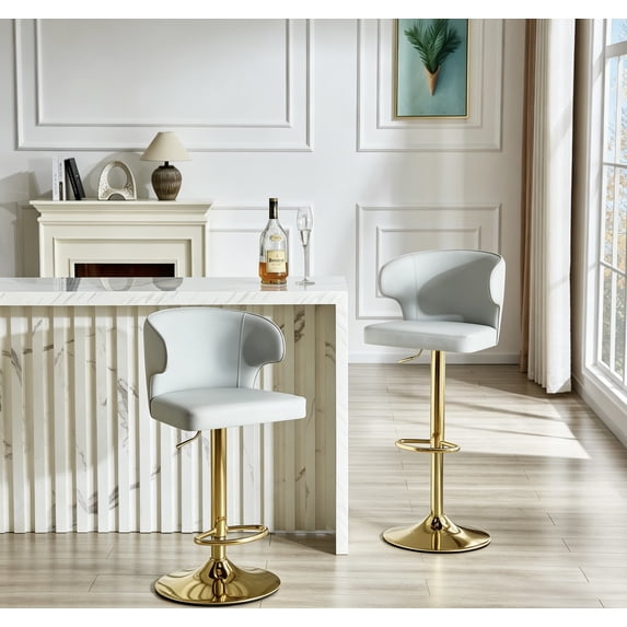 JUFU Bar Stools Set of 2, Extra Large Adjustable Swivel Bar Stools with Wide Seat & High Back, PU Leather Counter Height Bar Chairs with Footrest for Kitchen Island