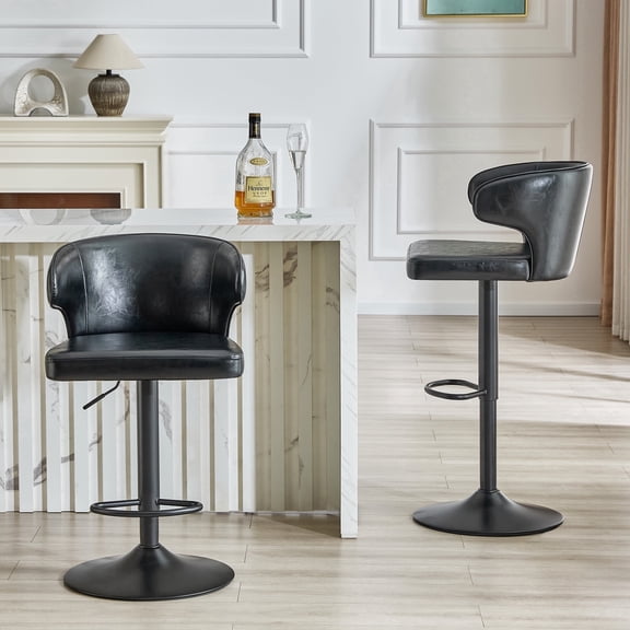 JUFU Bar Stools Set of 2, Extra Large Adjustable Swivel Bar Stools with Wide Seat & High Back, PU Leather Counter Height Bar Chairs with Footrest for Kitchen Island