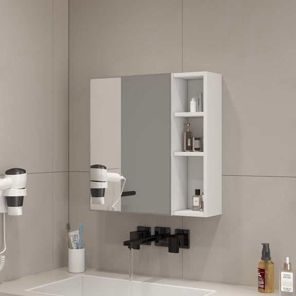 JUFU Bathroom Mirror Cabinet Wall Mounted, Medicine Cabinet with Mirror Door, Bathroom Wall Storage Cabinet with Shelves for Small Bathroom Over Toilet
