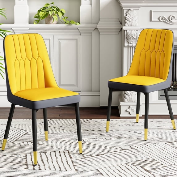 JUFU Dining Chairs Set of 2,Modern Dining Room Chairs,Faux Leather Dining Chairs with Thick Cushion and Metal Legs,Orangr&Grey Kitchen Chairs for Dining Room Kitchen