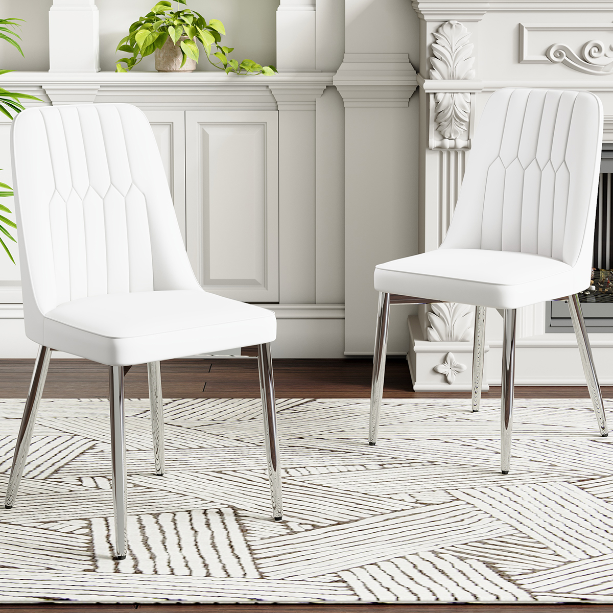 JUFU Dining Chairs Set of 2,Modern Dining Room Chairs,Faux Leather ...