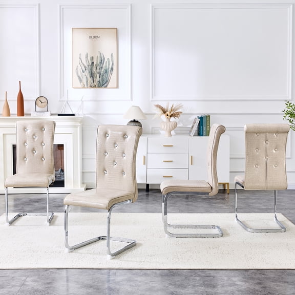 JUFU Dining Chairs Set of 4, Faux Crocodile Leather Kitchen Chairs with Crystal Tufted Back, Upholstered Dining Room Chairs, Modern Metal Cantilever Chairs