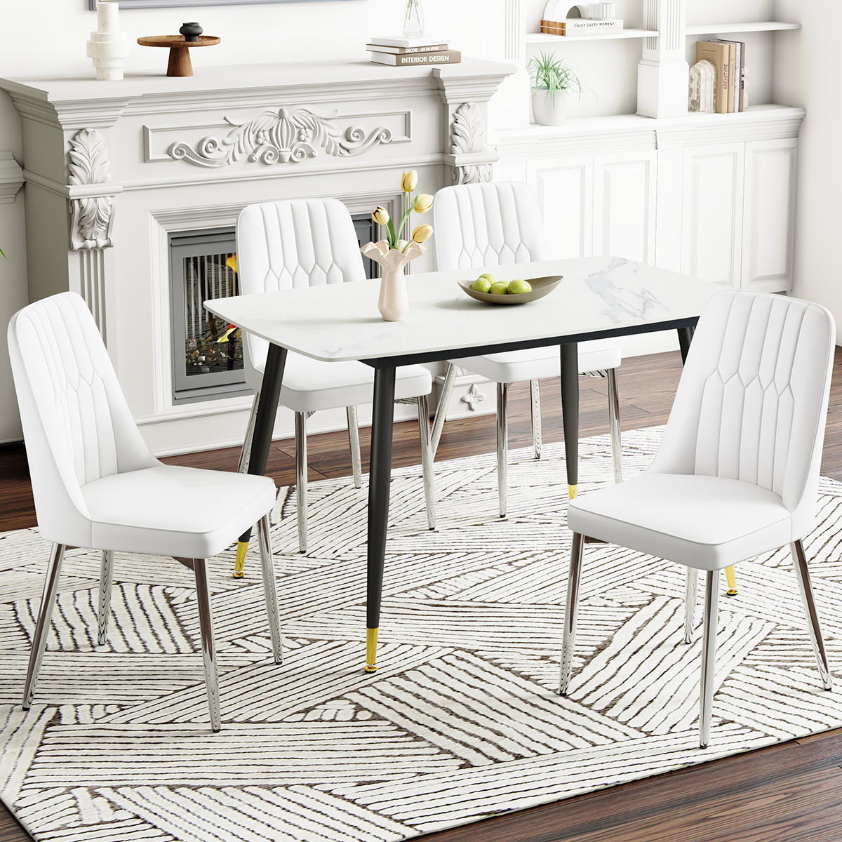 JUFU Dining Chairs Set of 4,Modern Dining Room Chairs,Faux Leather ...