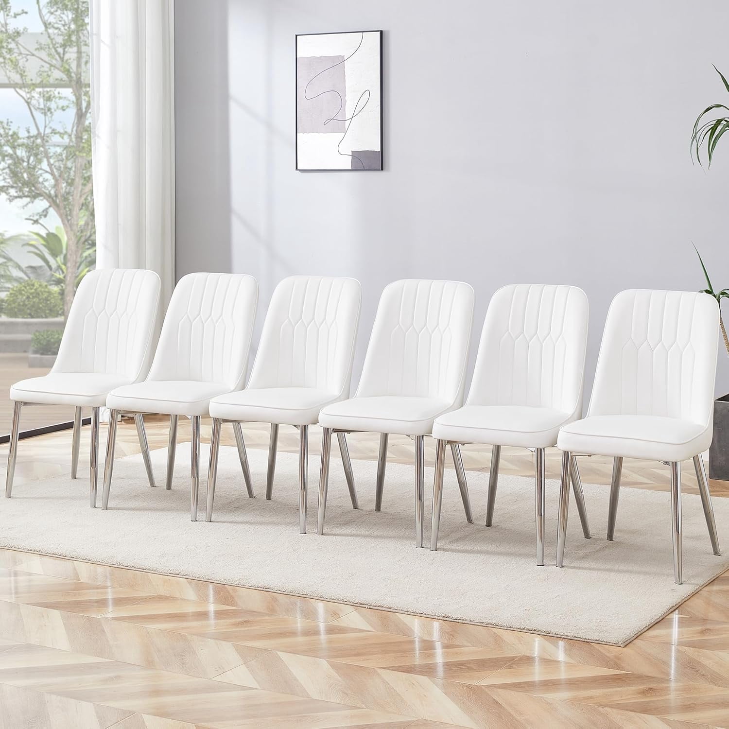 JUFU Dining Chairs Set of 6,Modern Dining Room Chairs,Faux Leather ...