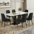 thumbnail image 1 of JUFU Dining Table Set for 6, 71'' White Marble Dining Table and Chairs, Modern Kitchen Table Set for 6,with 6 Black PU Leather Upholstered Dining Chairs, Dinner Table Set for Dining Room, 1 of 10